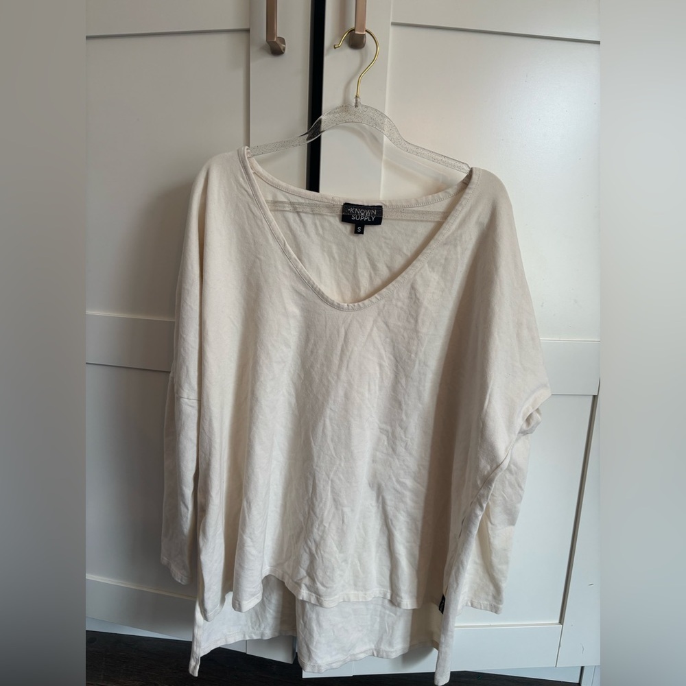 KNOWIN SUPPLY Women's Cream V-Neck Long Sleeve Top Organic Cotton